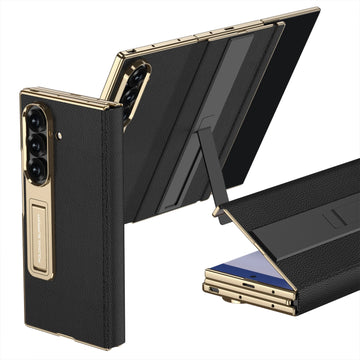 Electroplated Leather Golden Sides Back Cover with Stand Holder Phone