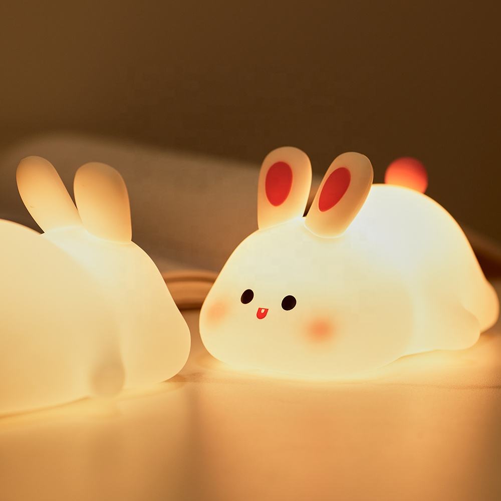 EGOGO Cute Rabbit Silicone Night Light USB Rechargeable Soft Lamp for Kids Bedroom