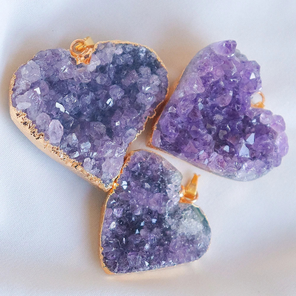 Amethyst Druzy Heart Necklace - Gold Plated Luxury