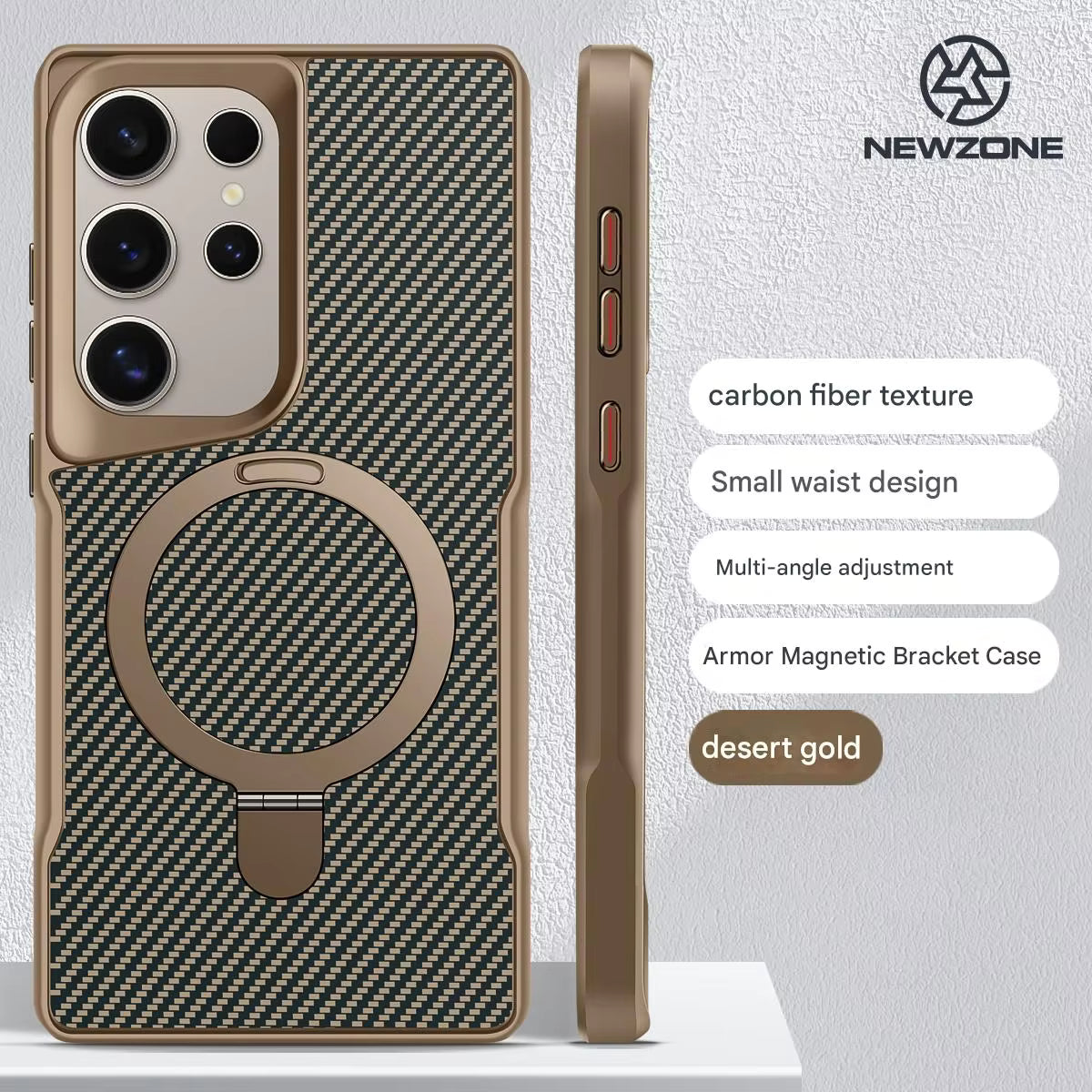 Magnetic Carbon Fiber Samsung Case – Shockproof Hard Cover with Hidden Stand