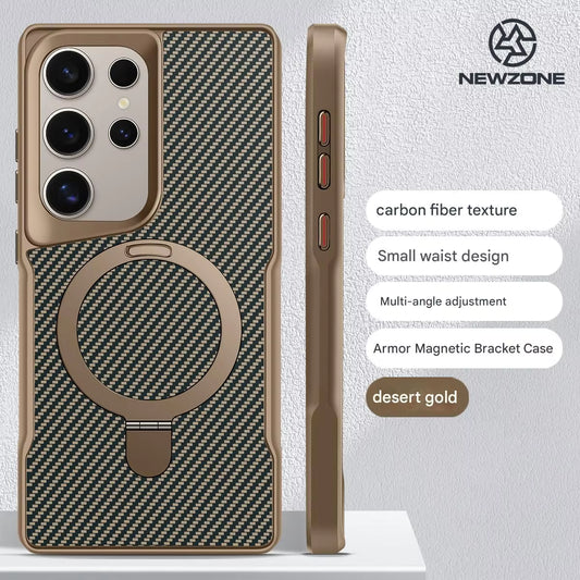 Magnetic Carbon Fiber Samsung Case – Shockproof Hard Cover with Hidden Stand