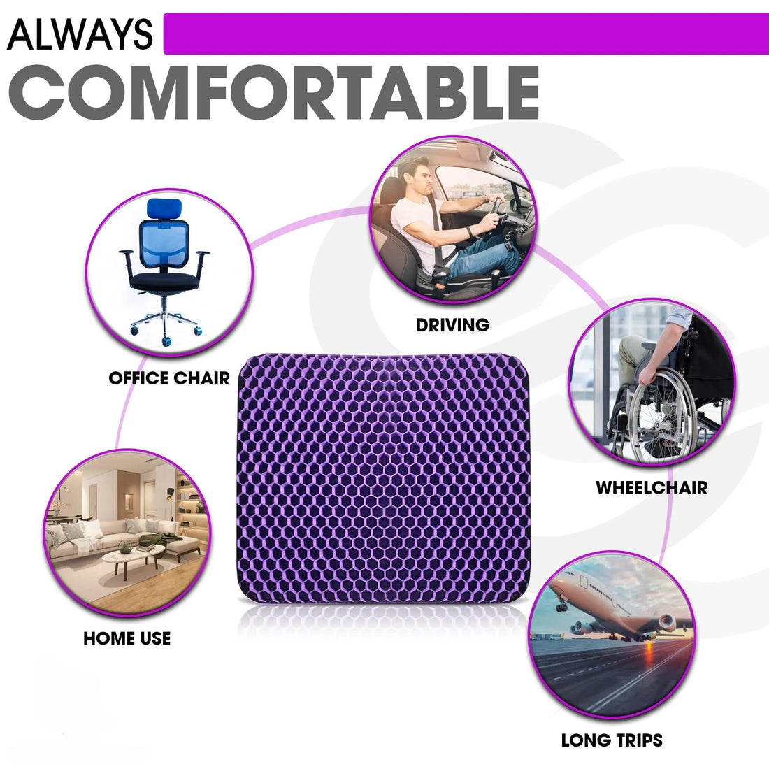 TPE Planets Large VIOLET Gel Seat Cushion for Long Sitting Car Seat