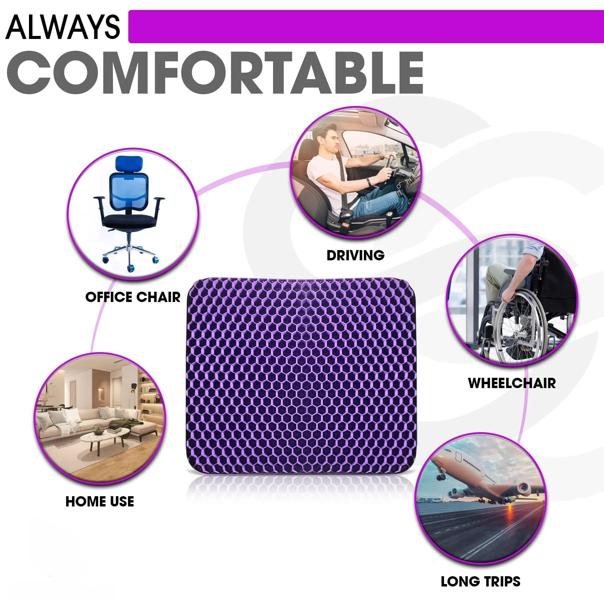 TPE Planets Large VIOLET Gel Seat Cushion for Long Sitting Car Seat