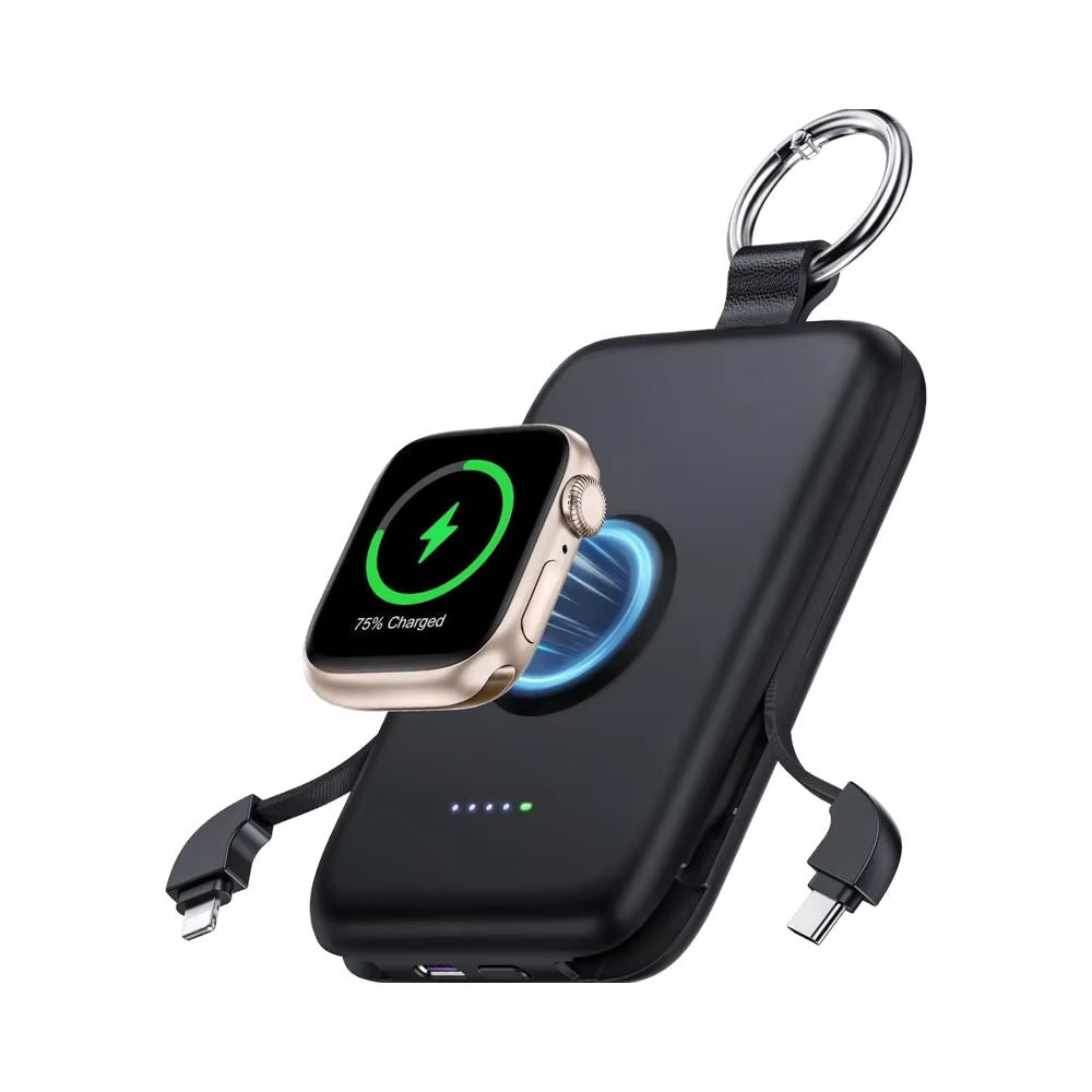 10000mAh Fast Charging Power Bank with PD 20W – Built-In Cables for Phone, Watch, and Earphones