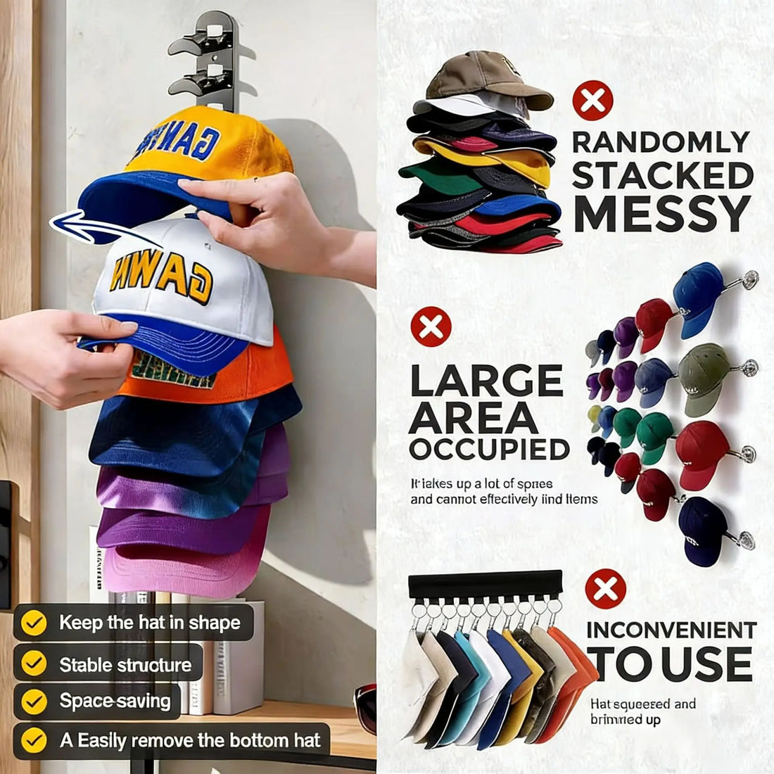 Wall Mounted Baseball Cap Storage Rack Plastic Hat Organizer Cap