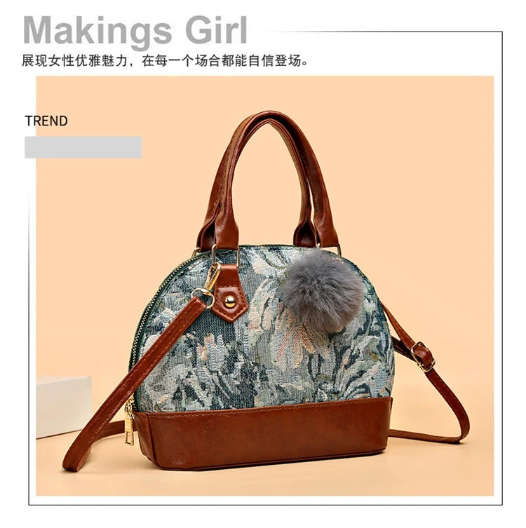 Women's Vintage Woven Pattern Plaid Shoulder Handbag Soft Synthetic