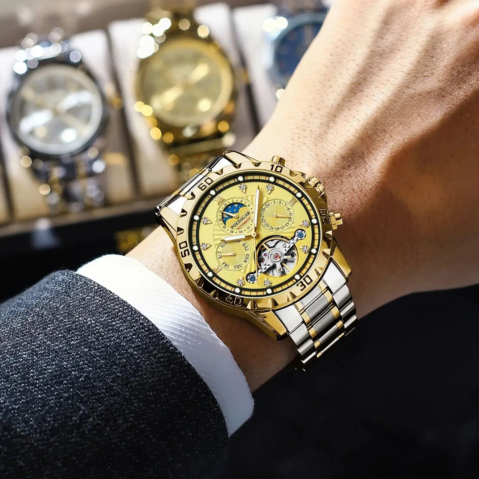 Luxury Gold Automatic Men's Watch - Waterproof & Luminous