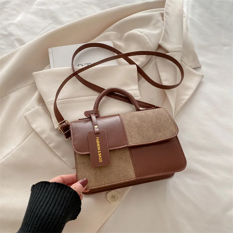 Women's Splicing Color Portable Small Square Shoulder Crossbody Bag