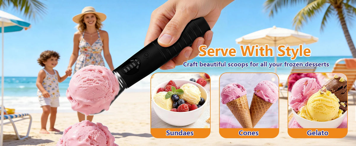 LED Heated Metal Ice Cream Scoop 4-Speed Temperature Control IP67
