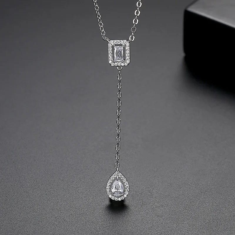 Elegant Droplet Pendant Necklace with Cubic Zirconia