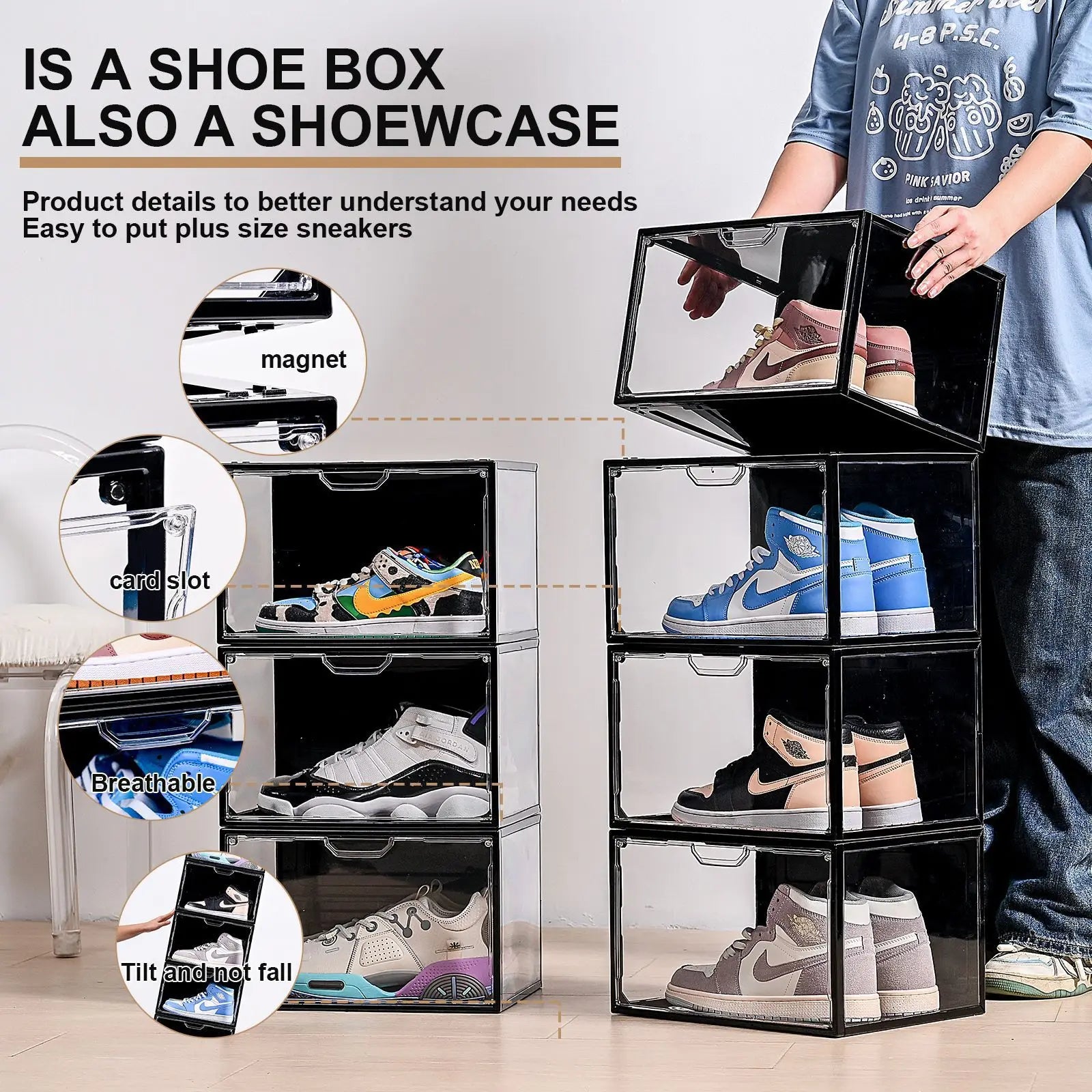 Transparent Plastic Acrylic Shoe Box Square Foldable