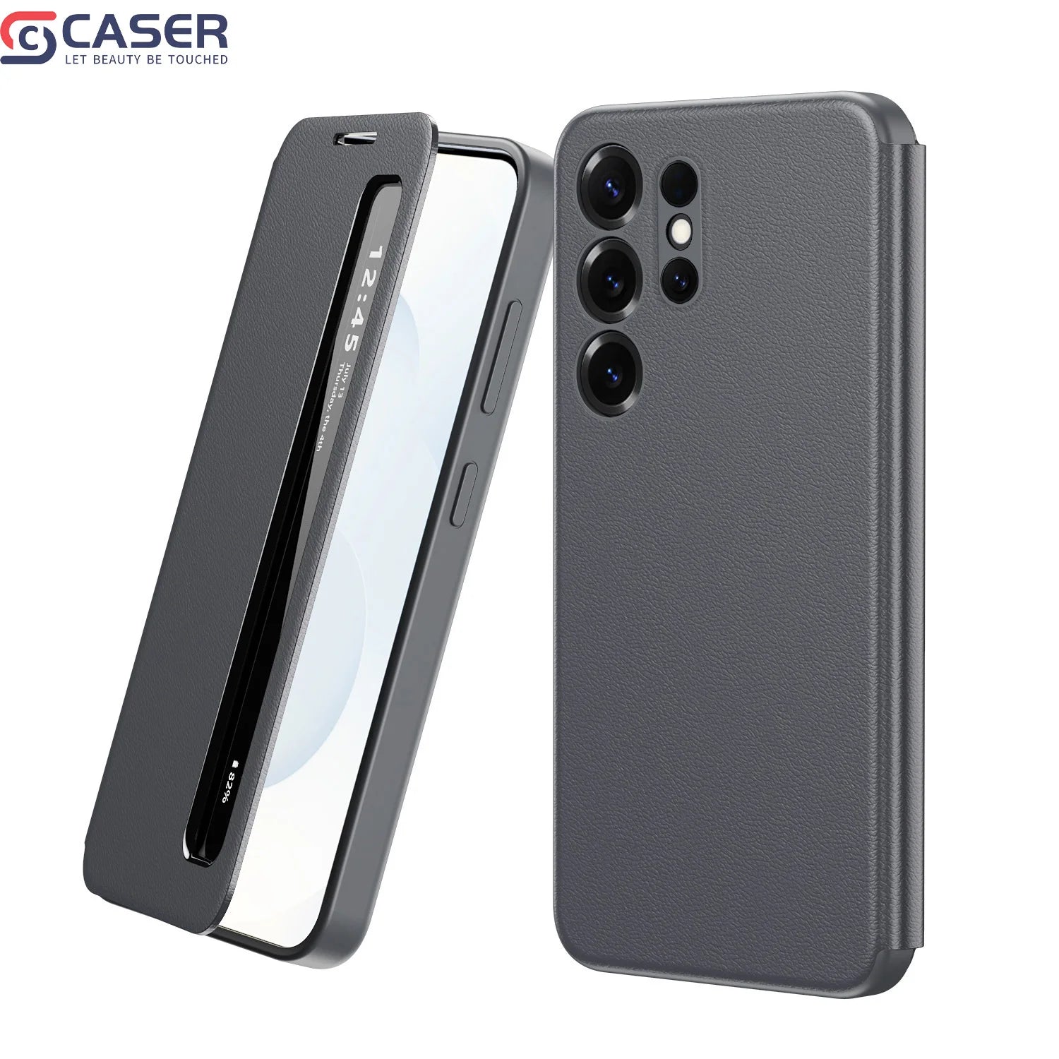Smart Hibernation Side Window Drop-Proof Magnetic Screen Cover No Flip Answering Calls Leather Case for Samsung