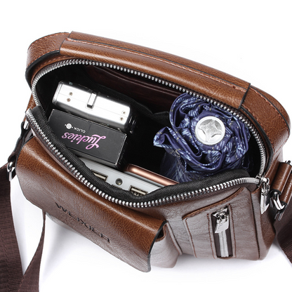 Business PU Leather Messenger Bag – Large Capacity Waterproof Crossbody Shoulder Bag for Men