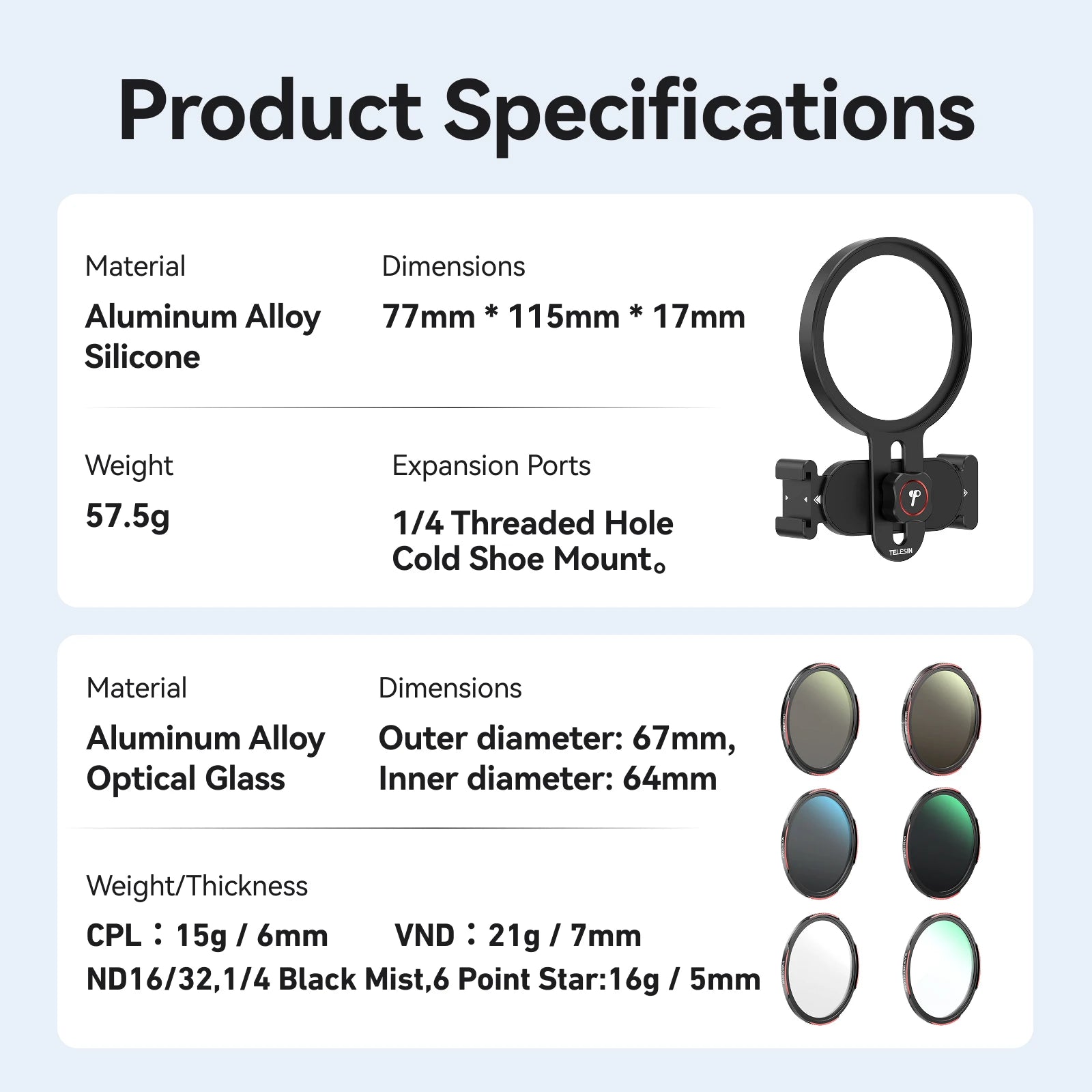 TELESIN Black Mist Filter for Phone & Camera