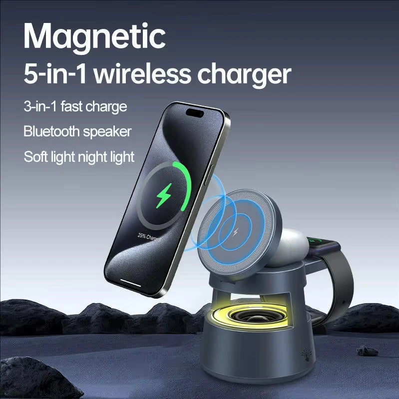 Newest 5 in 1 Wireless Fast Charger Stand with Speaker 3 in 1 Smart