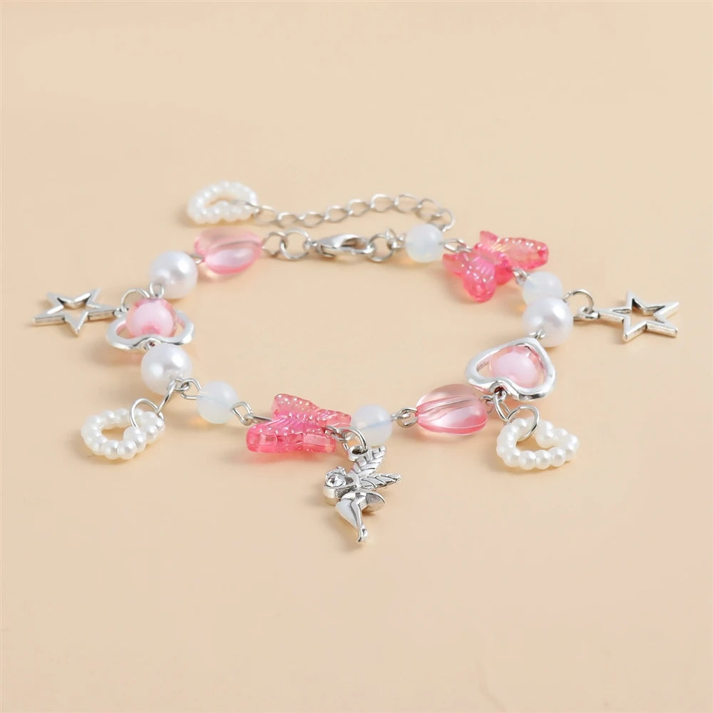 Charming Butterfly Heart Bracelet - Sweet Y2K Jewelry