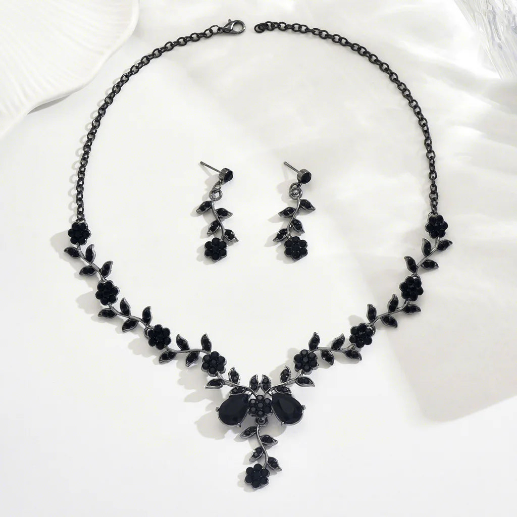 Gold Plated Punk Wedding Necklace & Earrings Set