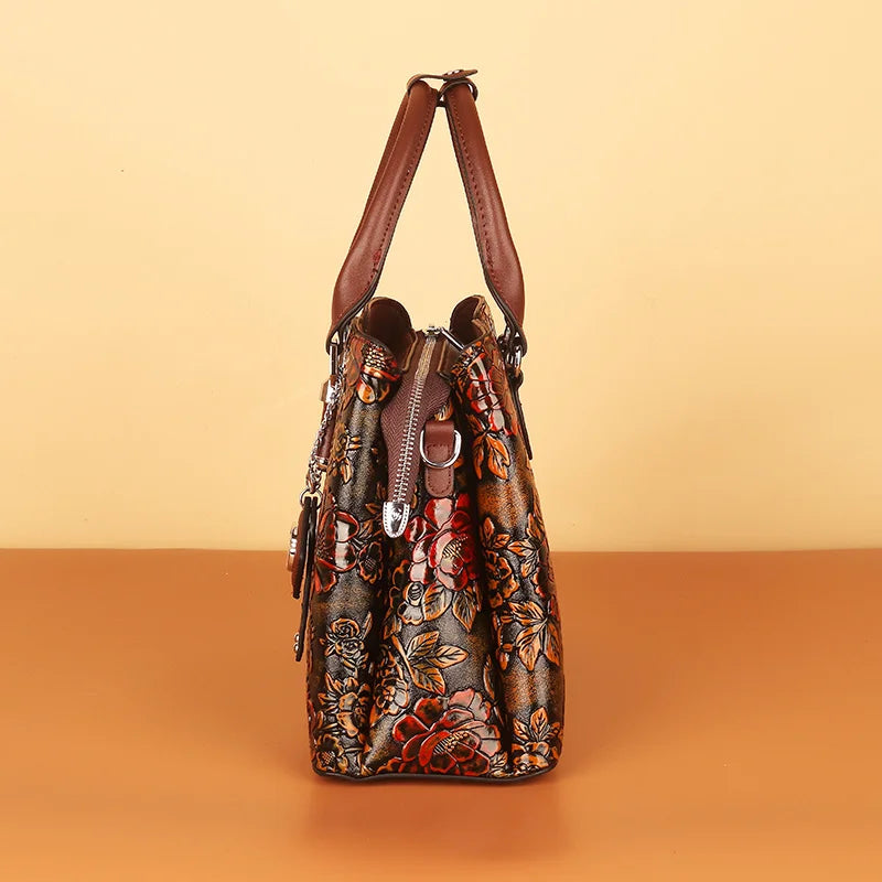 Vintage Flower Tote Bag with Zipper