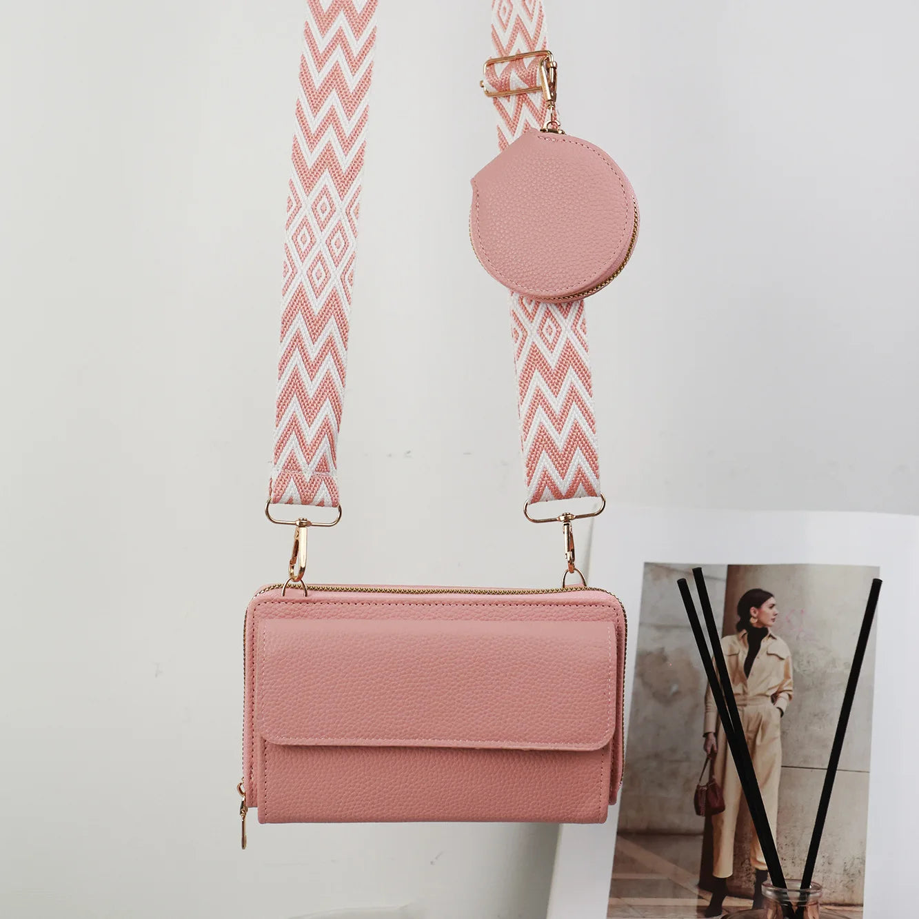 Women Solid Color PU Messenger Bags With Purse Ladies Phone Bag