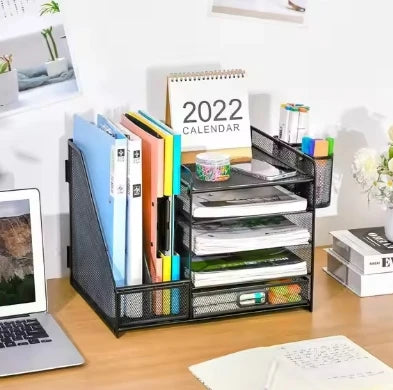 5-Tier Metal Crafts Desk Organizer with File Holder and Drawer