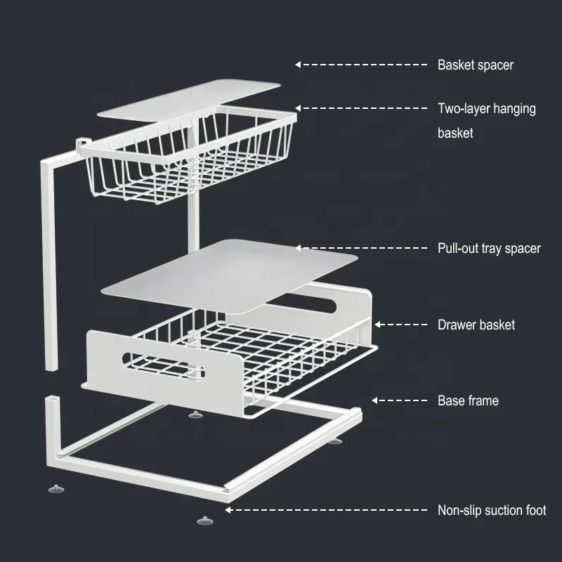 2 Tier Under Sink Sliding Organizer Rack