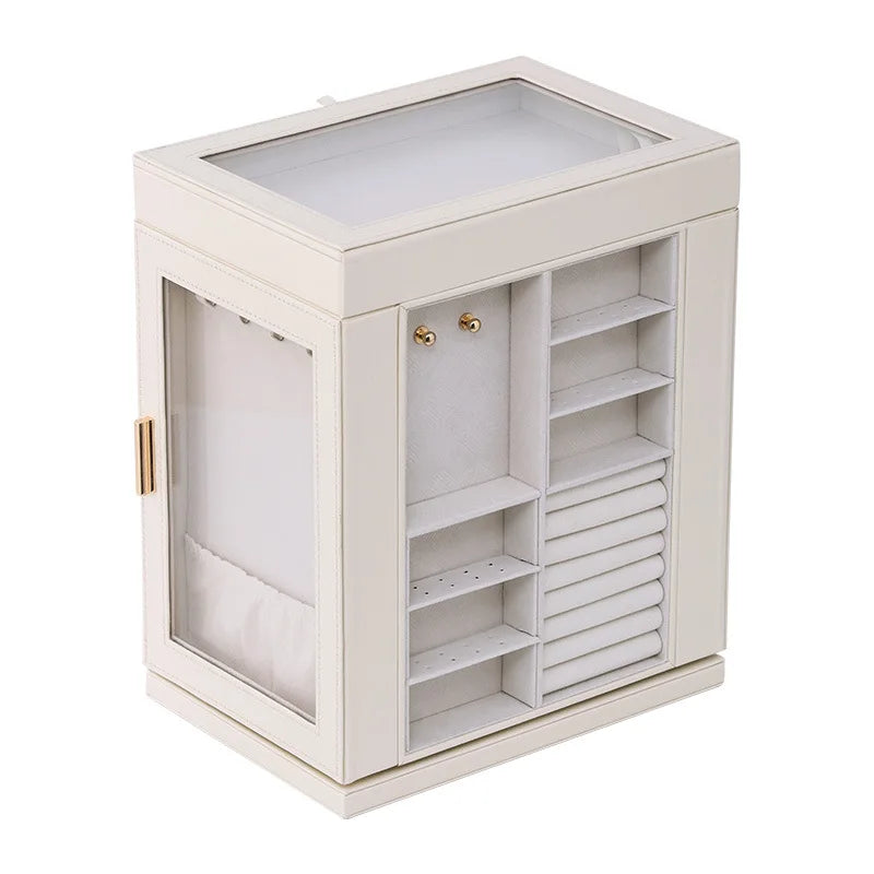 Rotating Multi-Layer Leather Jewelry Box