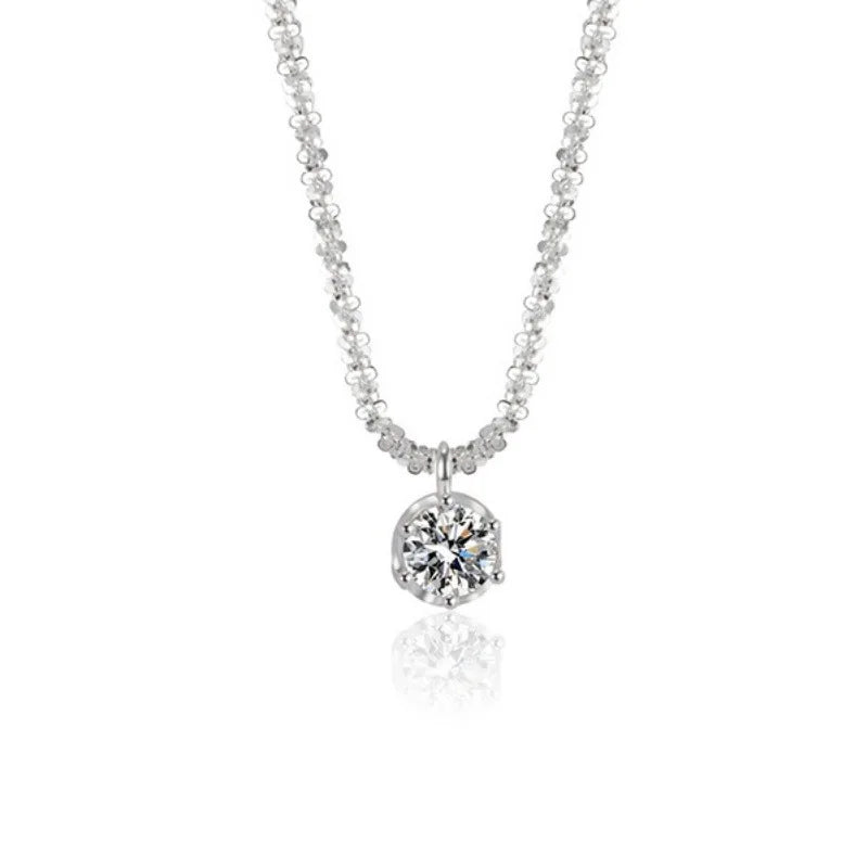 Luxury Silver Rope Chain Necklace with Zircon Pendant
