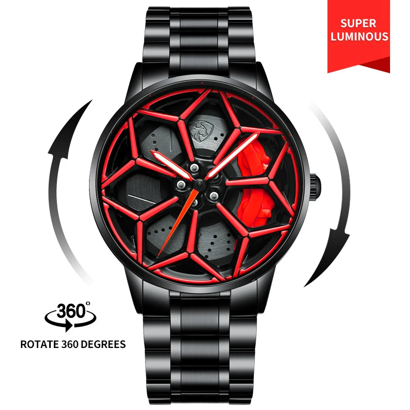 Original 3D Official Gyro Rim Watch High Quality Wholesale Wheel Watches Quartz Waterproof Wrist Car Wheel Watch Lambo URUS