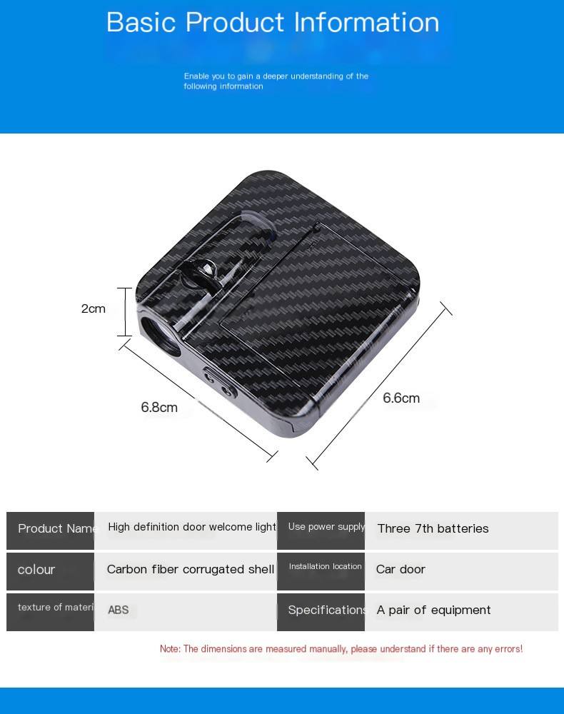 1 Pcs ABS Carbon Fiber Black Smart Car Door Welcome Light – HD Wireless Infrared Projection