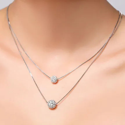 Elegant Silver Double Crystal Necklace