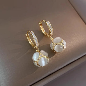 Elegant Crystal Cat Eye Dangle Earrings for Women