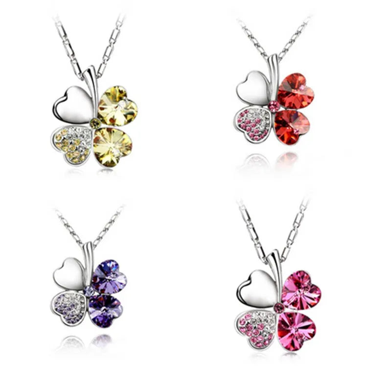 Elegant Four-leaf Clover Crystal Necklace for Women