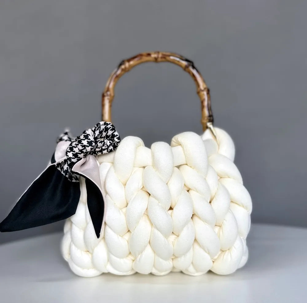 Handmade Corduroy Woven Knit Satchel Purse Handbag Shoulder Women's