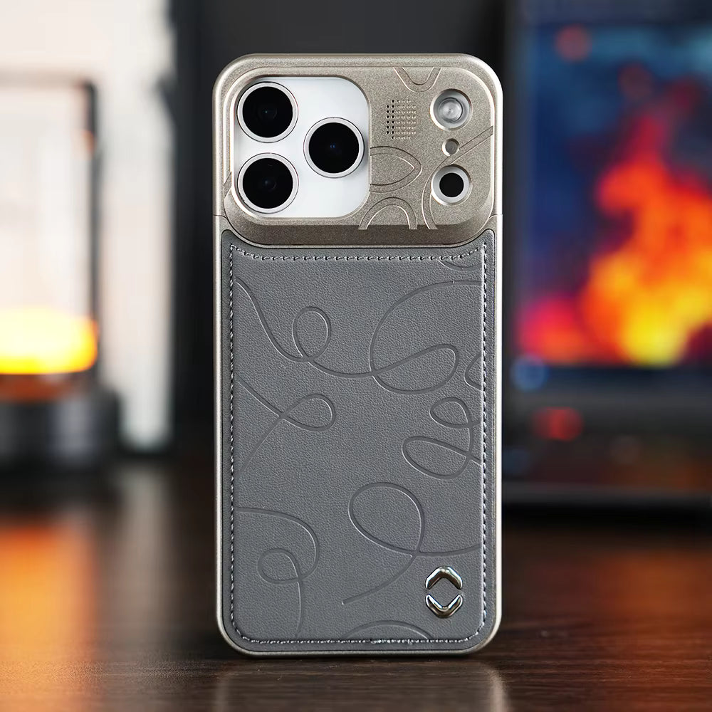 VAWI Art Line Leather Metal Phone Case – Premium Shockproof Protective Cover for iPhone