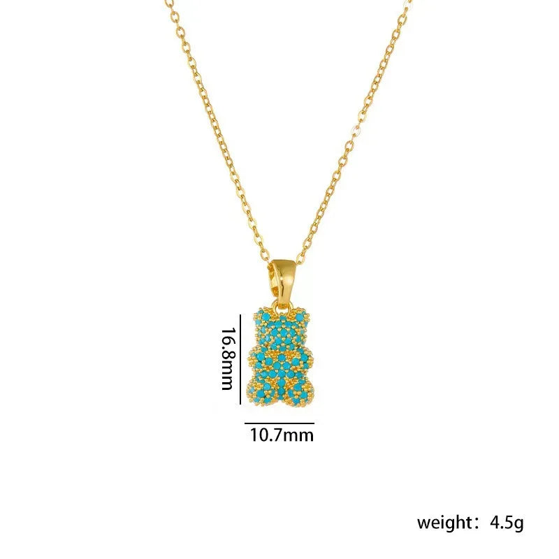 Korean Style Zircon Bear Gold Pendant Necklace