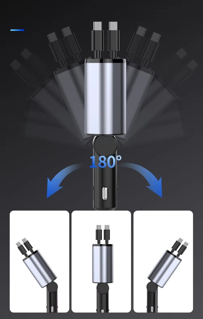4-in-1 Fast Car Charger with LED Display & Retractable Type-C Cables – Portable for iPhone 16