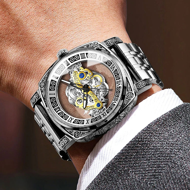 BINBOND Retro Carved Quartz Luxury Luminous Watch