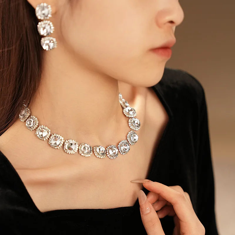 Luxury Alloy Flower Bridal Necklace & Earrings Set