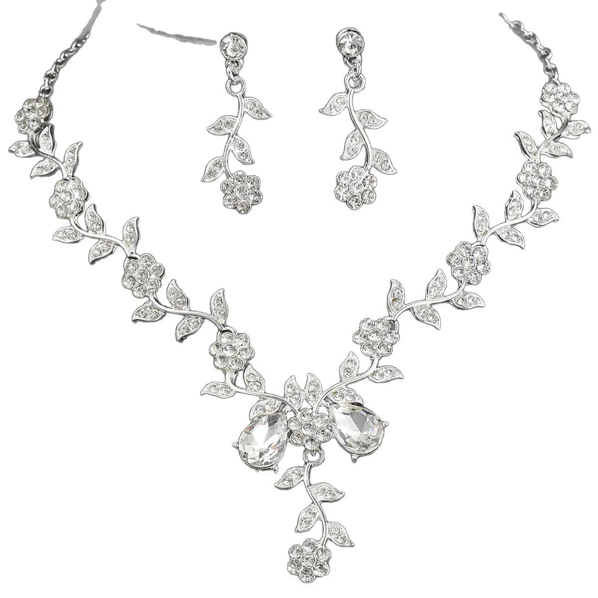 Gold Plated Punk Wedding Necklace & Earrings Set