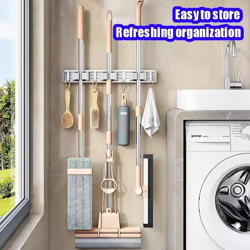 Self-Adhesive Metal Mop & Broom Organizer
