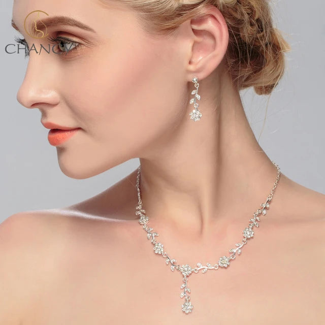 Luxury Alloy Flower Bridal Necklace & Earrings Set