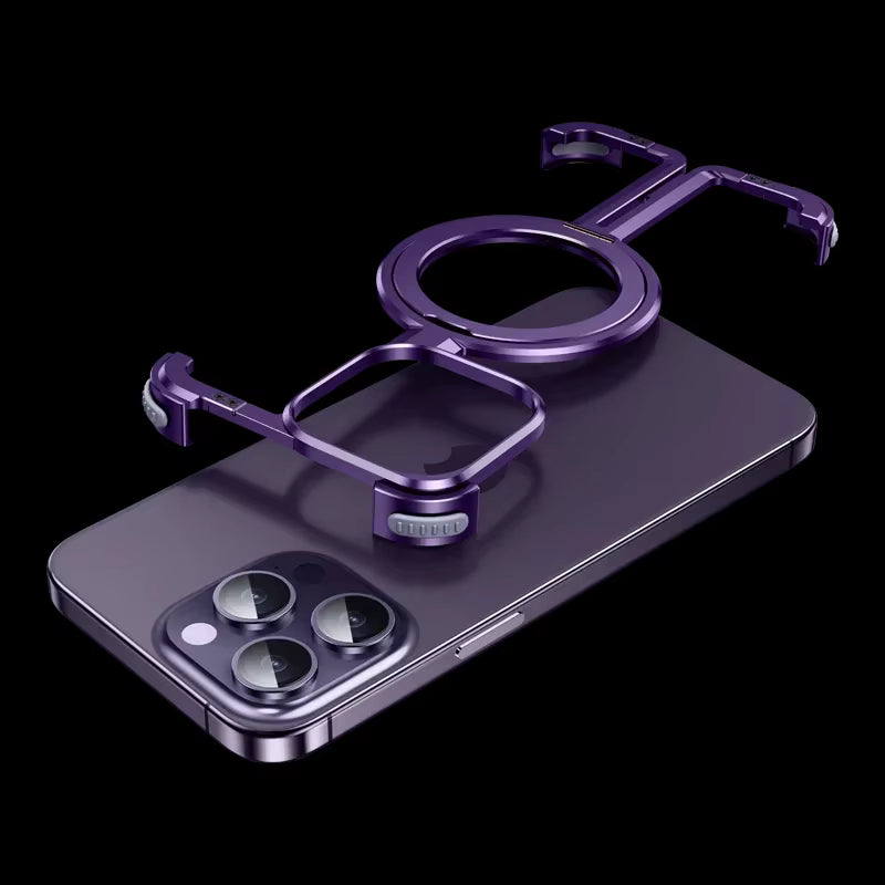Luxury Aluminum Metal Magnetic Phone Case for iPhone with Ring Stand – Frameless Bumper Shockproof Back Cover
