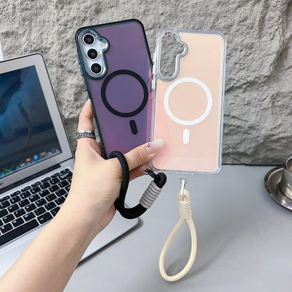 Stylish Gradient Laser Back Cover Magnetic Stand Wrist Strap for Samsung