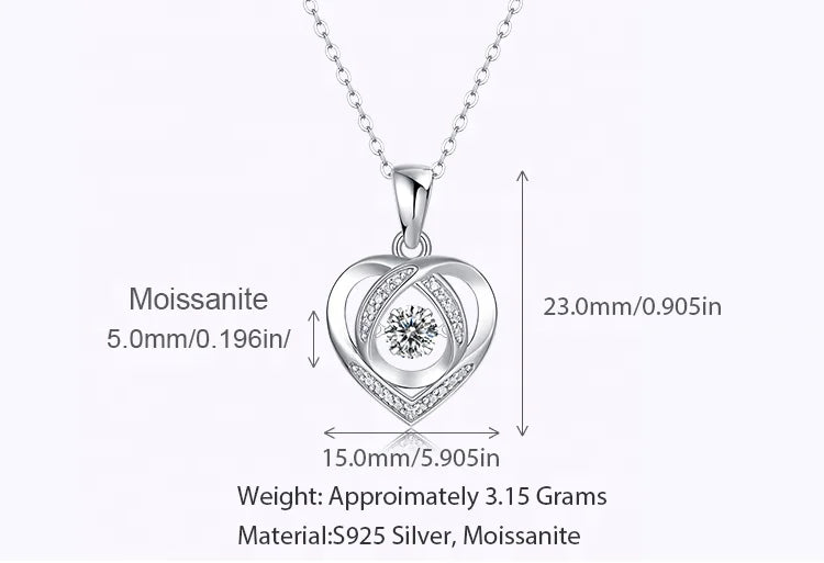 Hollow Heart Moissanite Pendant Necklace - Silver