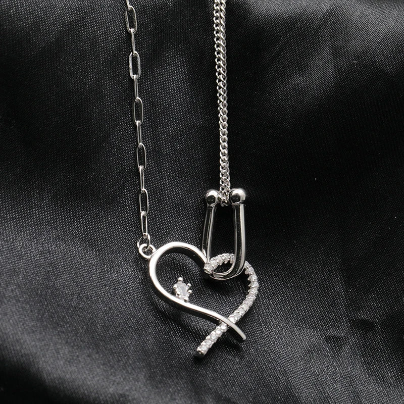 Zircon Heart Horseshoe Necklace - Sterling Silver