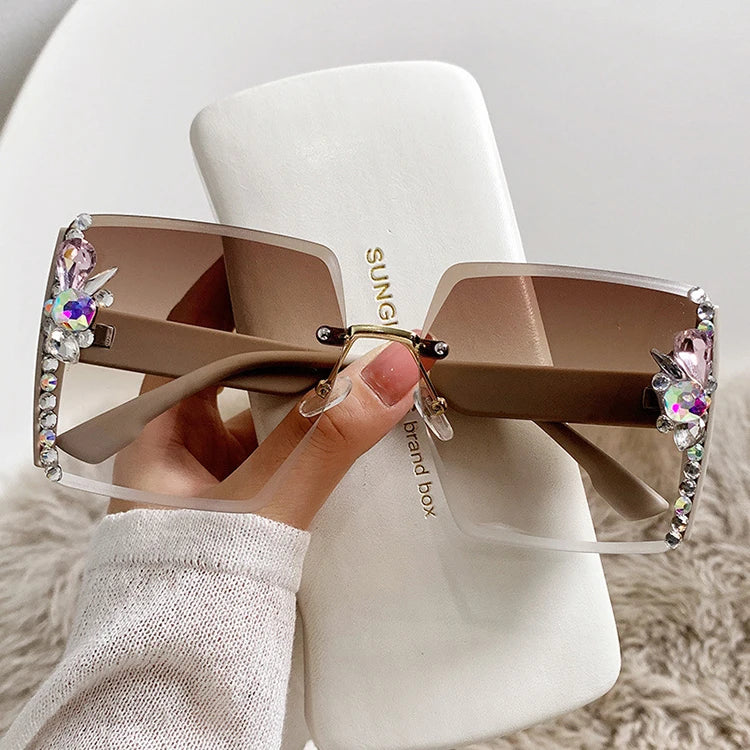 Rimless Oversize Rhinestone Sunglasses 2025