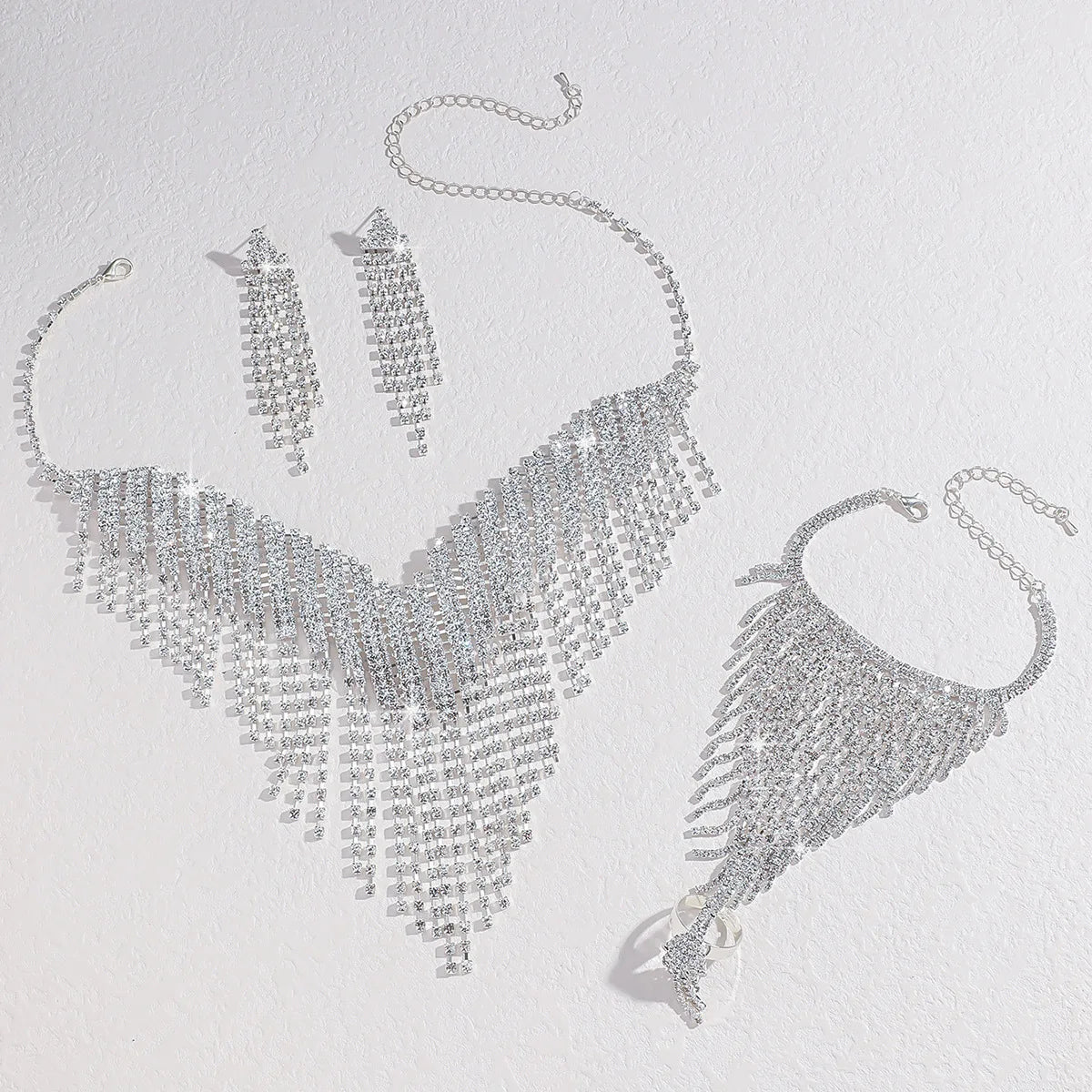 Luxurious Bridal Jewelry Set: Necklace, Earrings & Chain