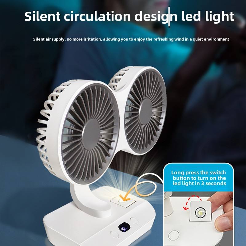 Portable Mini USB Rechargeable Fan – Dual-Head 360° Desktop & Handheld Fan for Car and Home