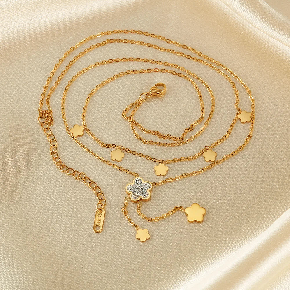 Elegant Gold-Plated Zirconia Tassel Flower Necklace