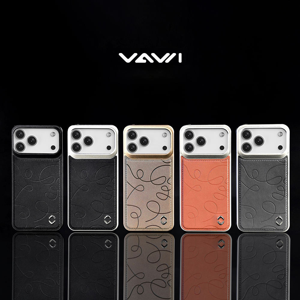 VAWI Art Line Leather Metal Phone Case – Premium Shockproof Protective Cover for iPhone